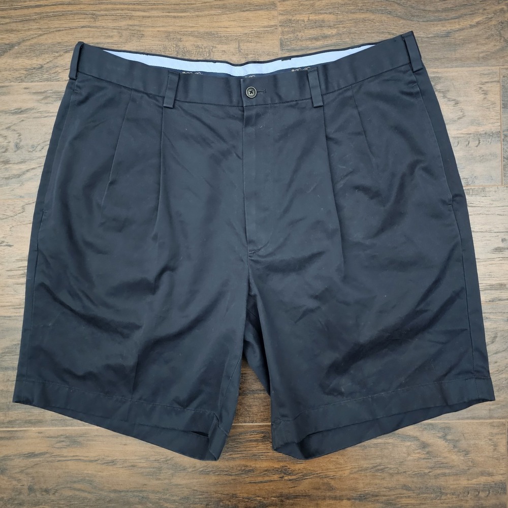 Brooks Brothers Mens Size 38 Waist Navy Blue Cotton Double Pleated Front Shorts